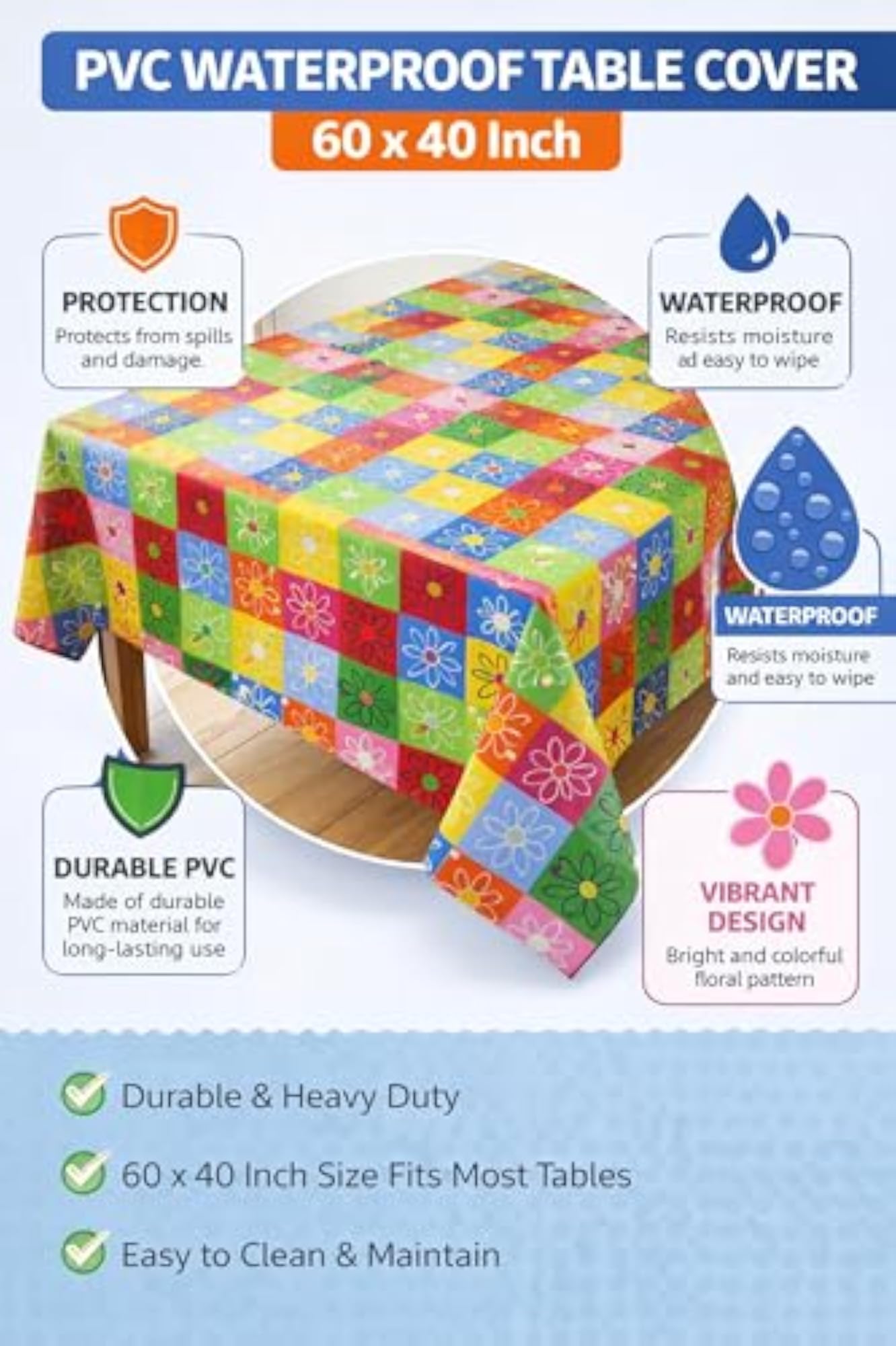 Floral Design Waterproof Center Table Cover for 4 Seater